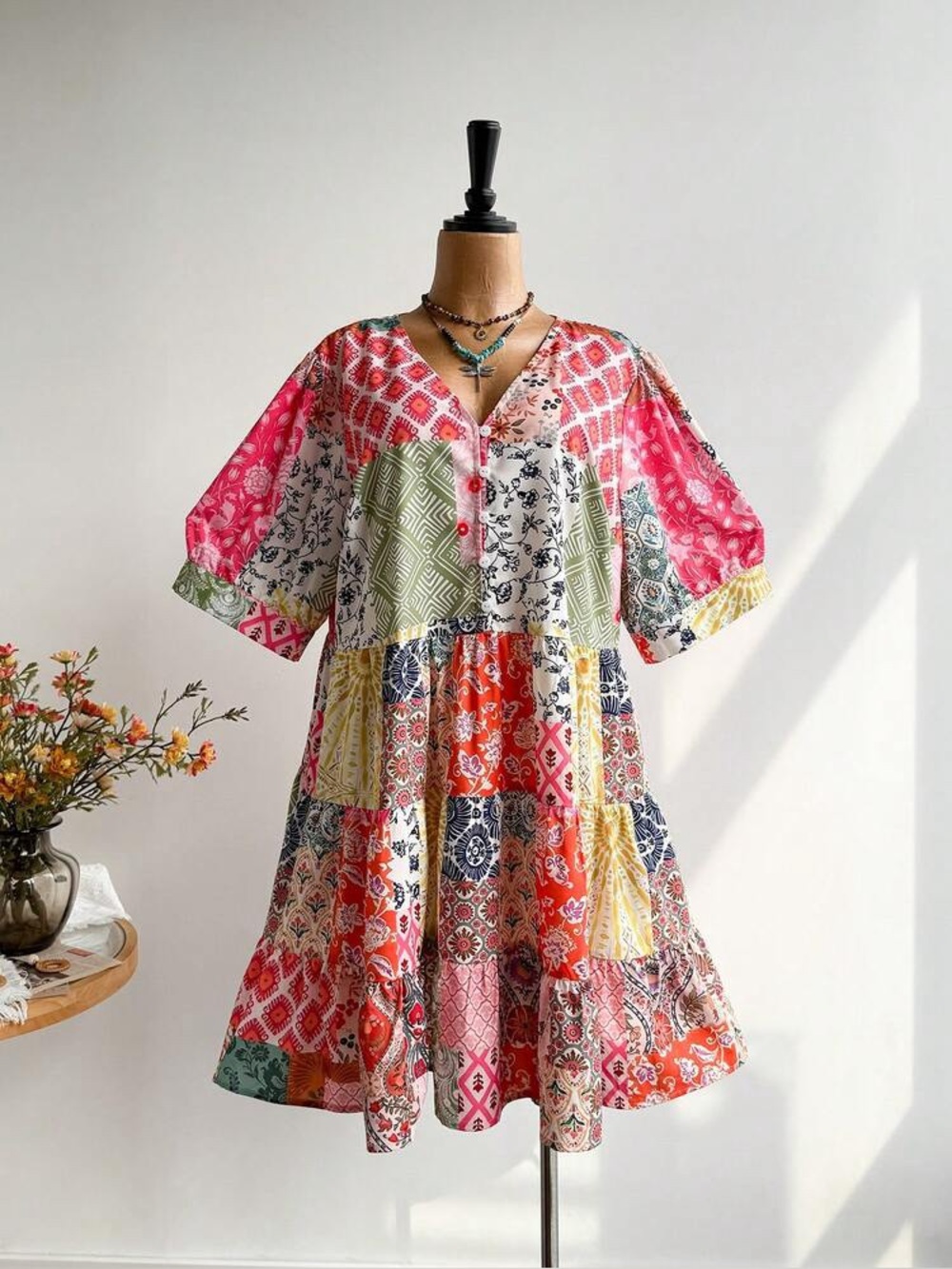 Rusttydustty Women's Bohemian Style Layered Doll Dress